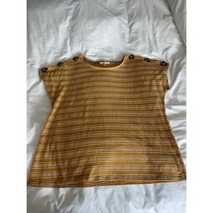 89th + Madison Striped Top Yellow Button Shoulder Coastal Grandma-XL